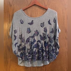 ‘Justice’ brand Gray and Purple butterfly blouse Size 12